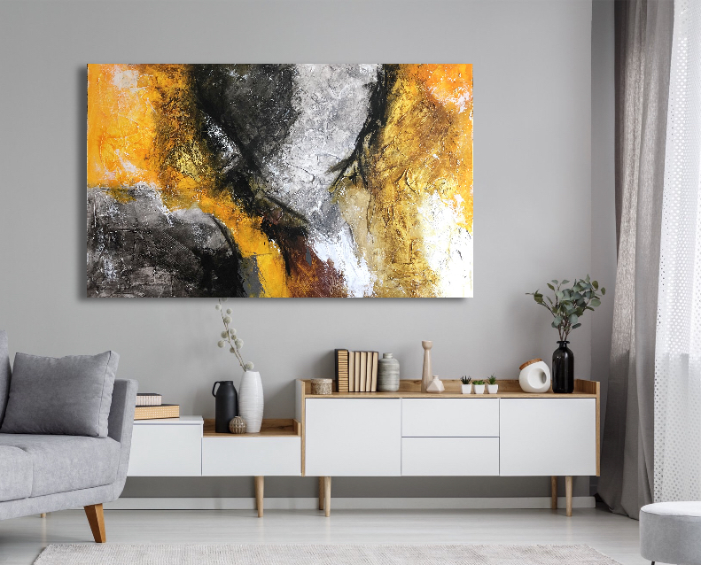 Amber and black abstract painting by Roland Calix