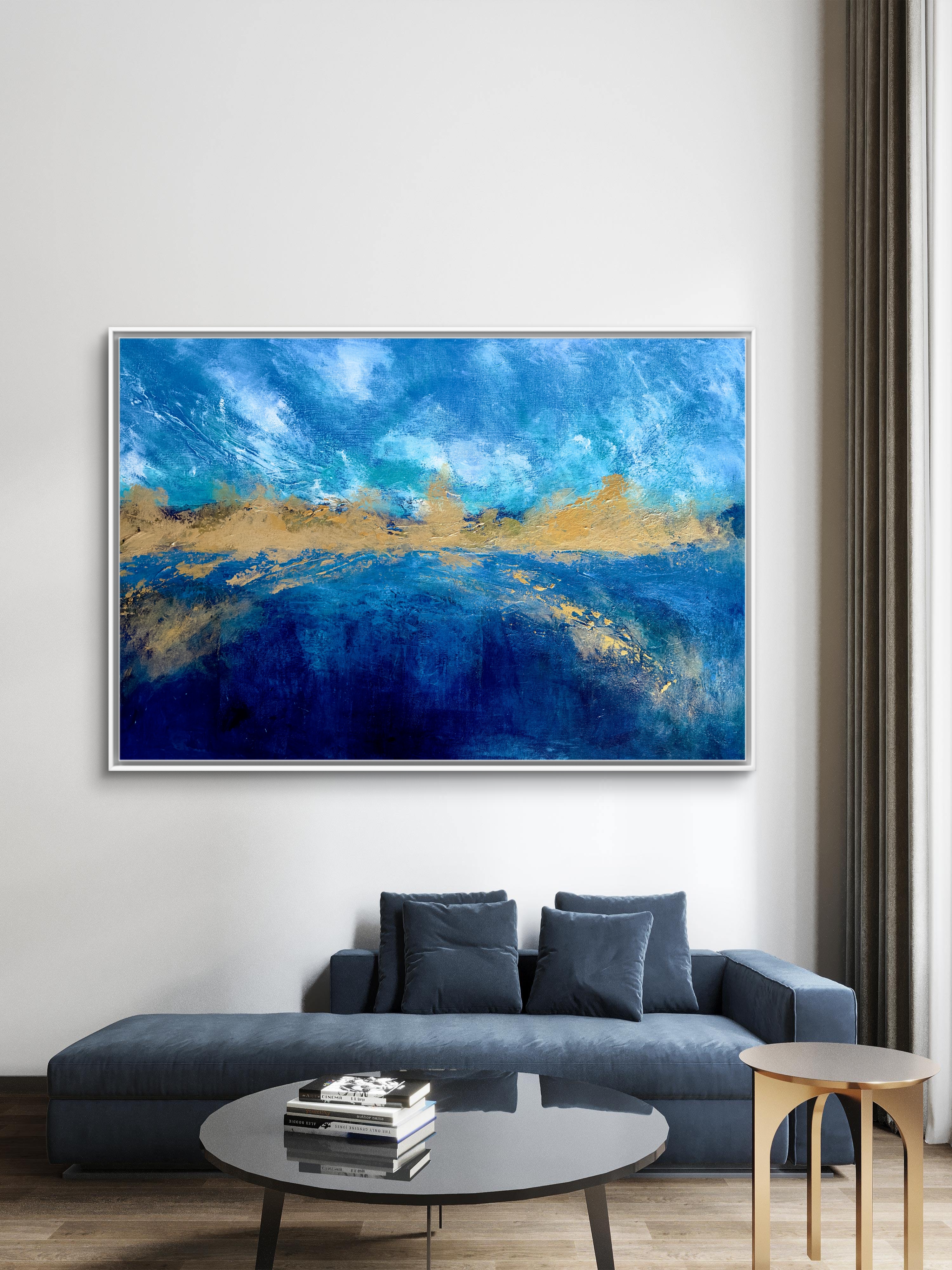 Blue gold abstract painting by Roland Calix