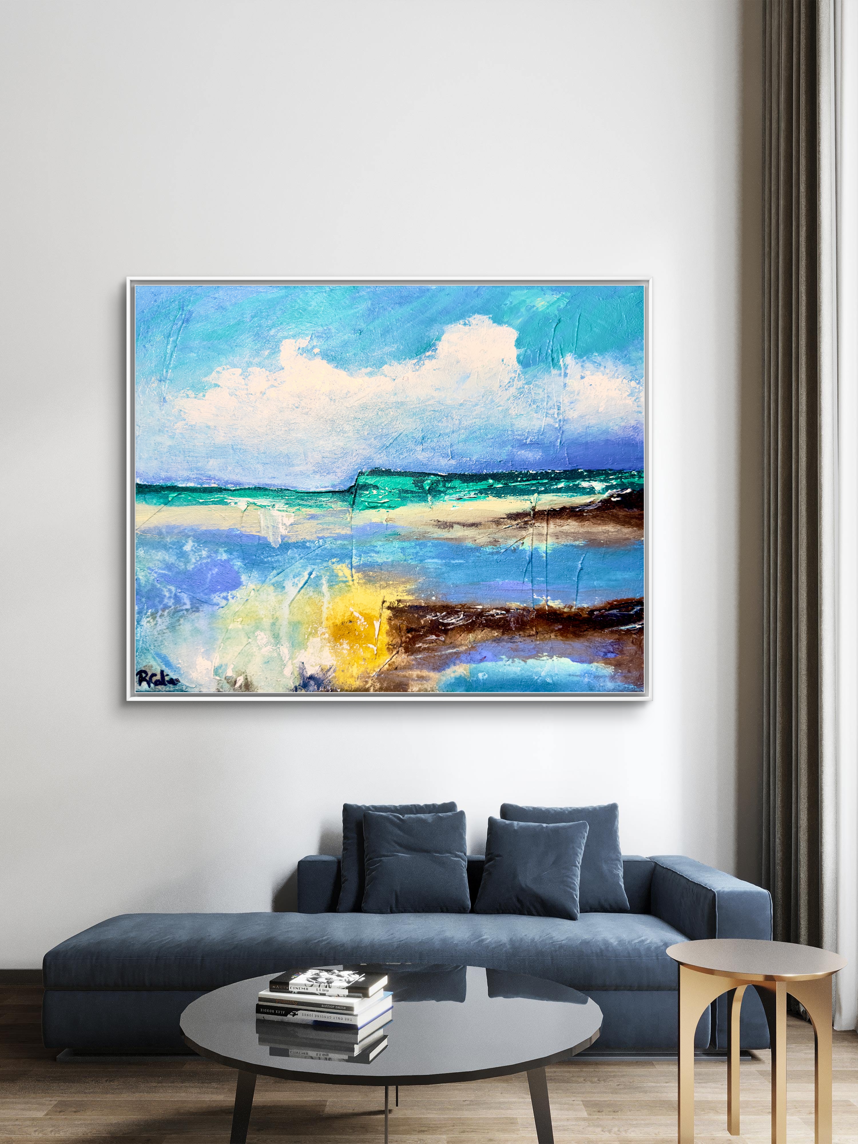 Blue yellow cloud abstract painting by Roland Calix