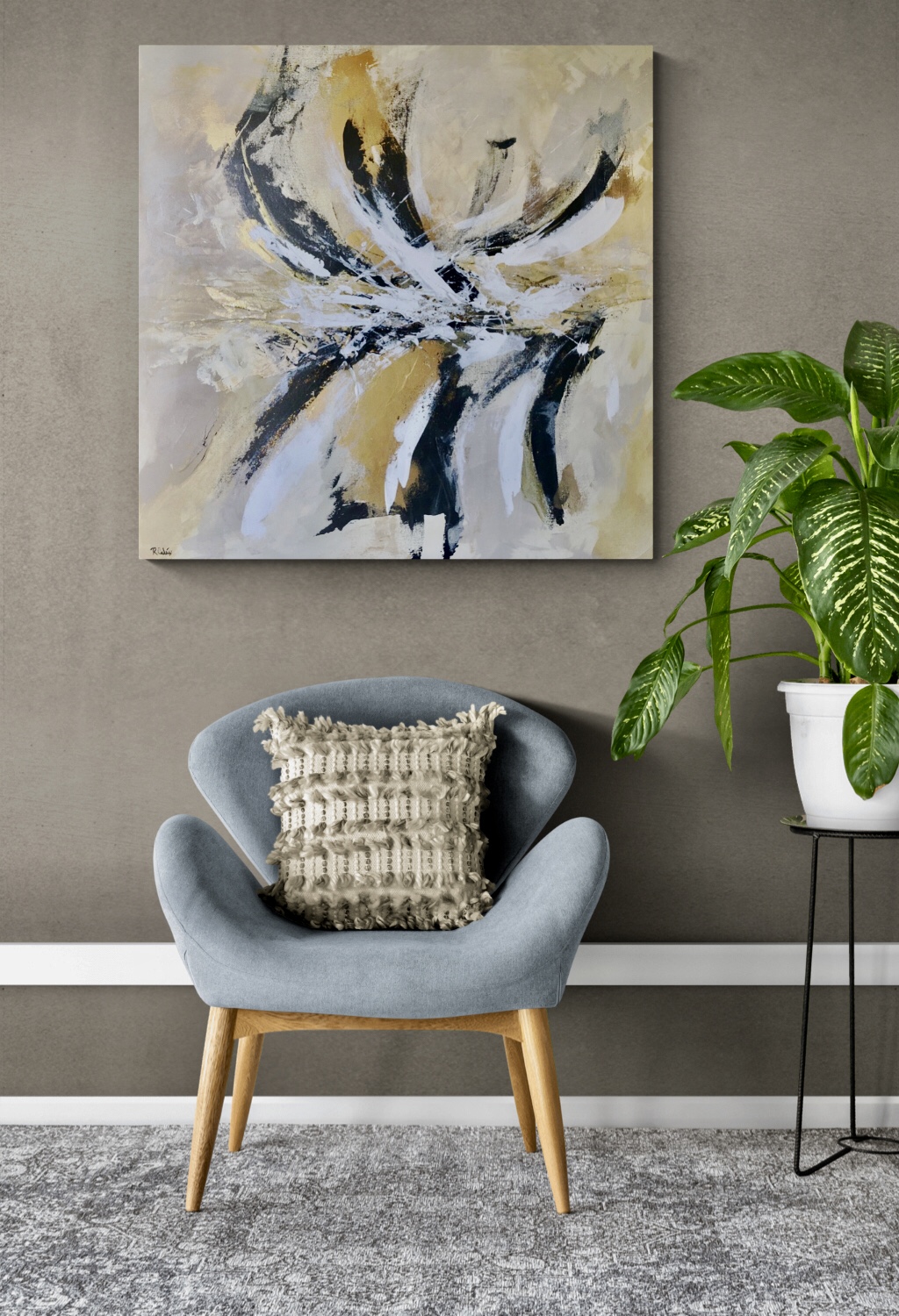 Ivory and black and gold painting by Roland Calix