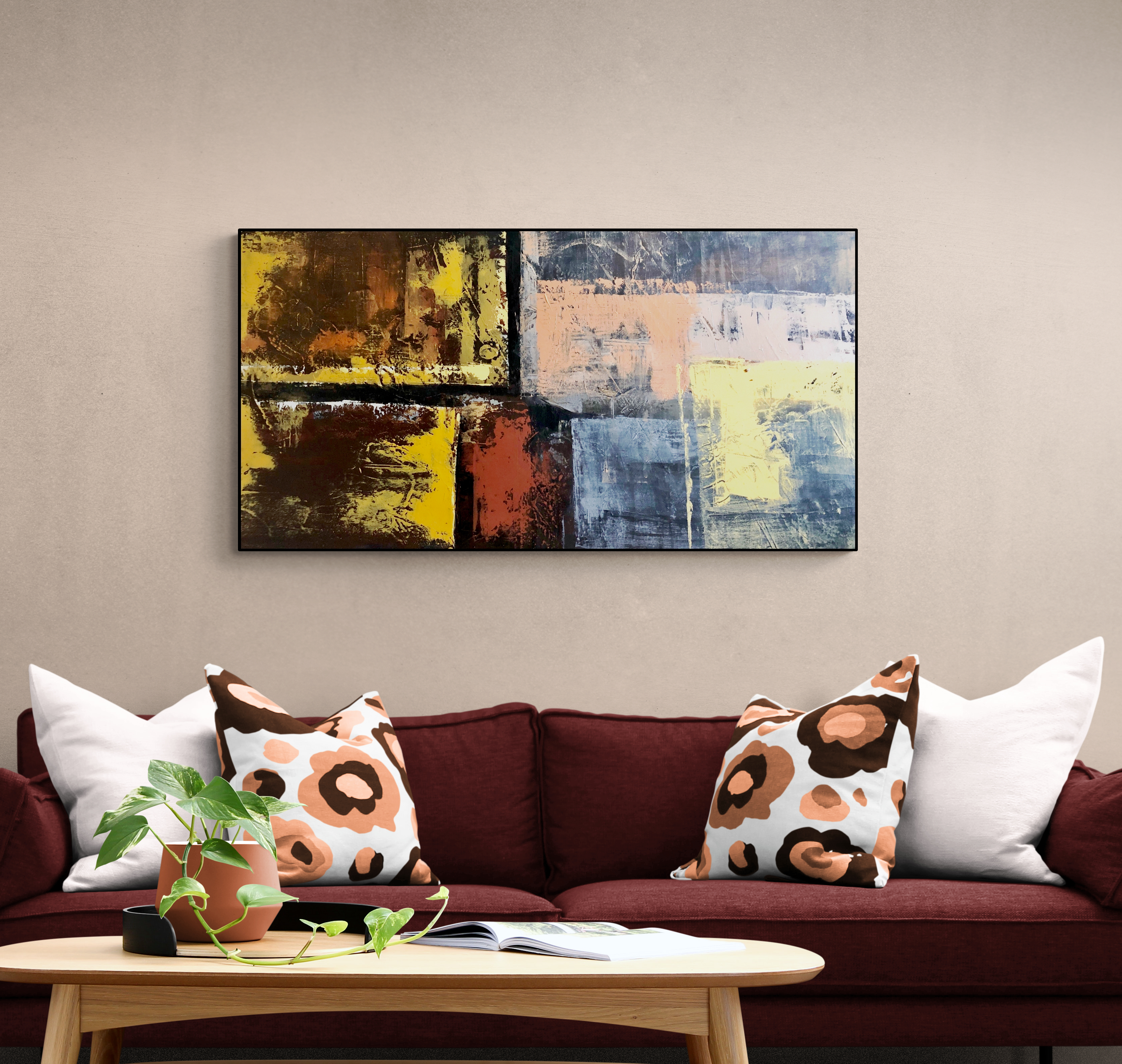 Ochre and slate abstract painting by Roland Calix