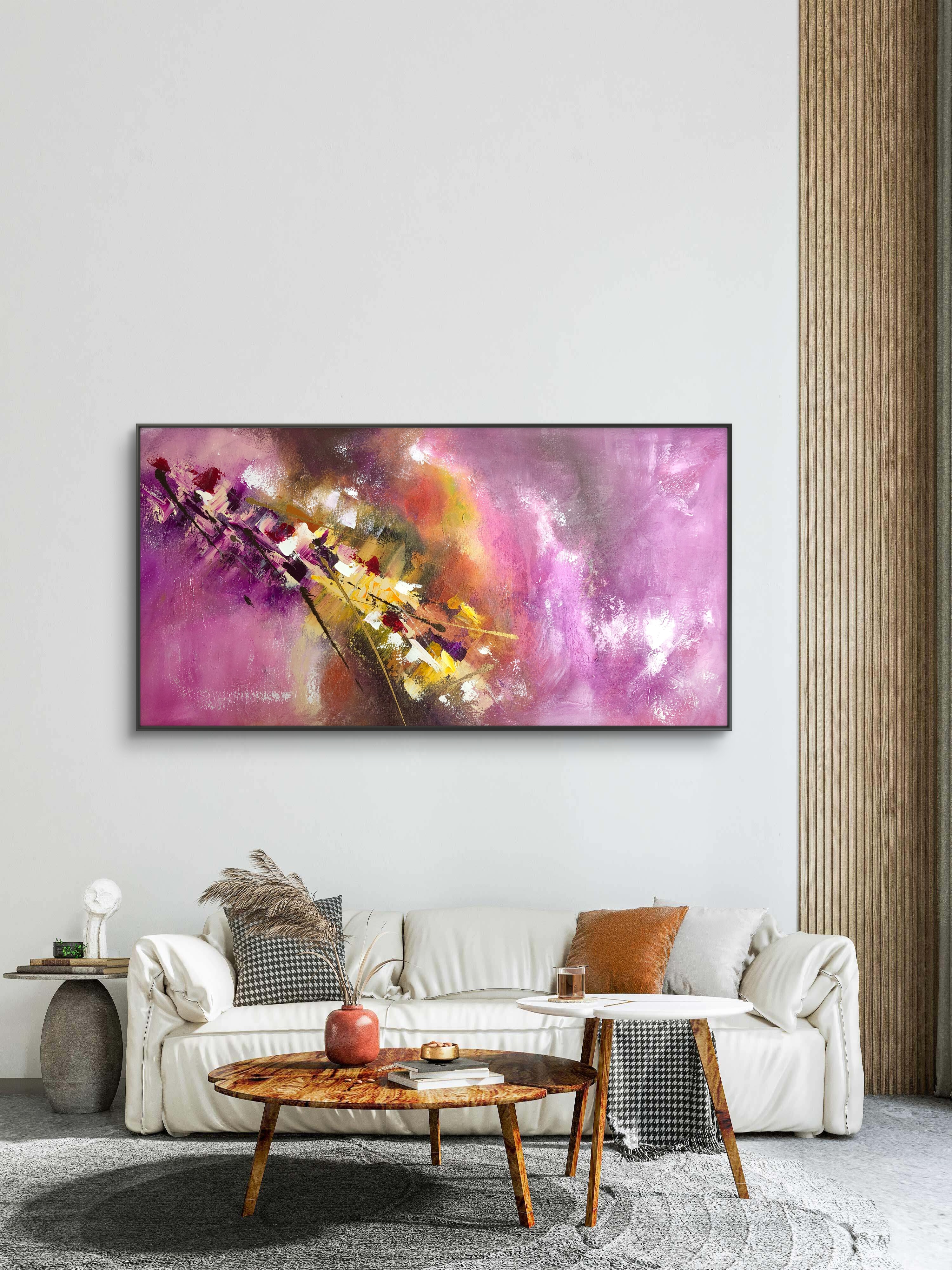 Rose and violet abstract painting by Roland Calix